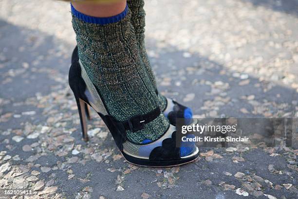 London, EnglandTiany Kiriloff wearing Rupert Sanderson shoes on day 4 of London Womens Fashion Week Autumn/Winter 2013 on February 16, 2013 in...