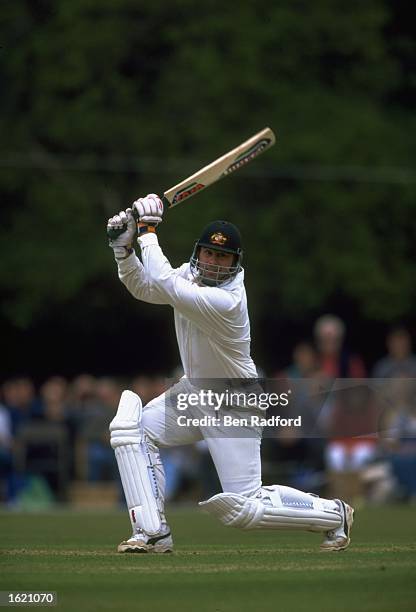 Mark Taylor of Australia batting during the first match of the Ashes 1997 tour against the Duke of Norfolk XI at Arundel in Sussex, England. \...