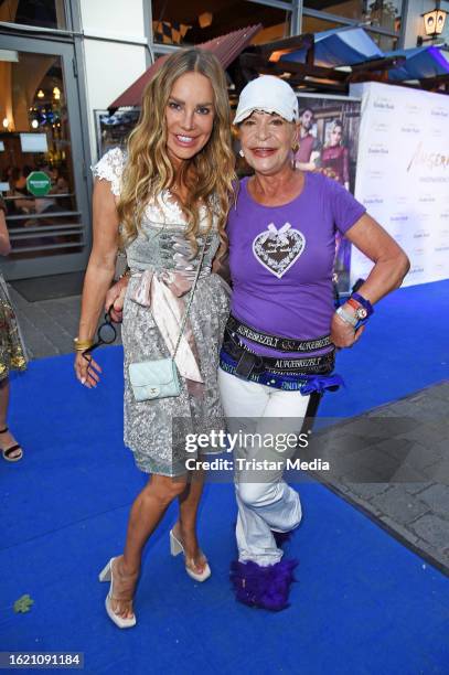 Xenia Seeberg and Barbara Engel during the Angermaier Trachtennacht at Hofbräu Wirtshaus Berlin on August 24, 2023 in Berlin, Germany.