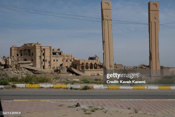 The ruins of Saddam Hussein palace destroyed during the fighting in 2015 between ISIS also known as the Islamic State of Iraq and the Levant seen on...