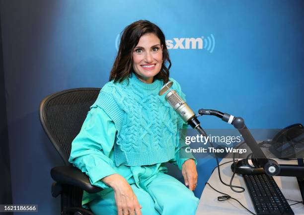 Idina Menzel visits SiriusXM Studios on August 17, 2023 in New York City.