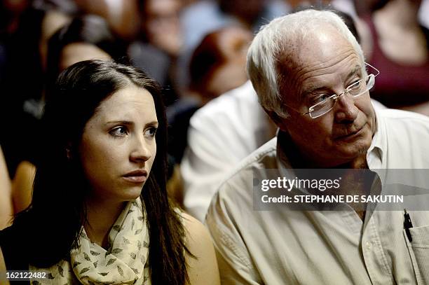 Henke Pistorius and Aimee Pistorius attend the appearance of their son and brother South African Olympic sprinter Oscar Pistorius on February 19,...