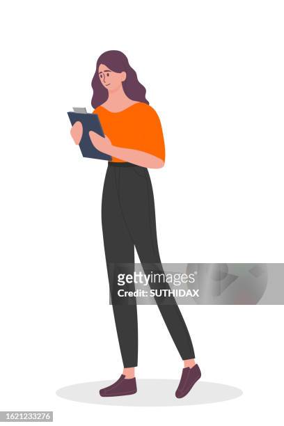 female staff character checking parcel stock - 30 year old pretty woman stock illustrations