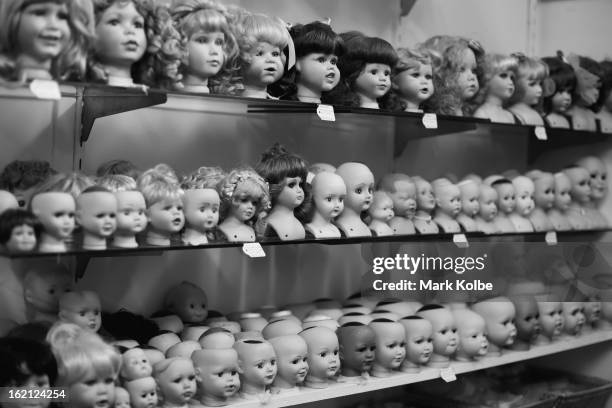 Dolls heads are seen on display at Sydney's Original Doll Hospital in Bexley on February 19, 2013 in Sydney, Australia. Established in 1913 by Harold...