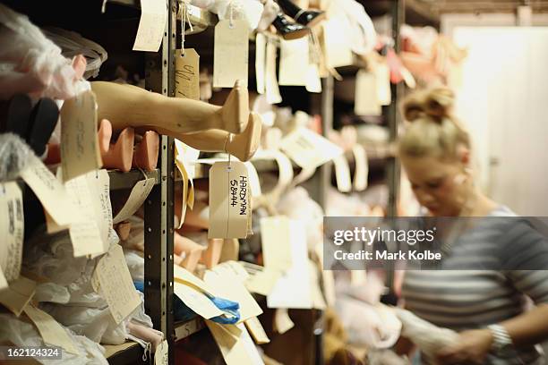 Completed dolls awaiting collection after repair are seen on a shelf at Sydney's Original Doll Hospital in Bexley on February 19, 2013 in Sydney,...