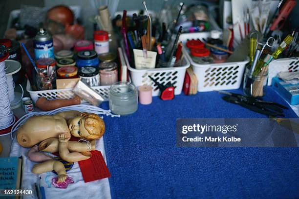 Work bench for repairs is seen at Sydney's Original Doll Hospital in Bexley on February 19, 2013 in Sydney, Australia. Established in 1913 by Harold...