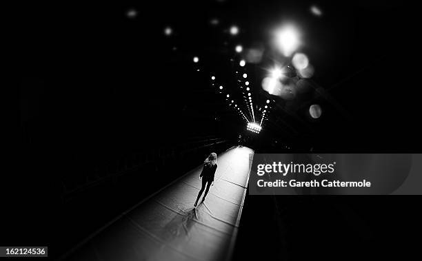 Model rehearse before the Emilio de la Morena show as part of London Fashion Week Fall/Winter 2013/14 on February 19, 2013 in London, England.