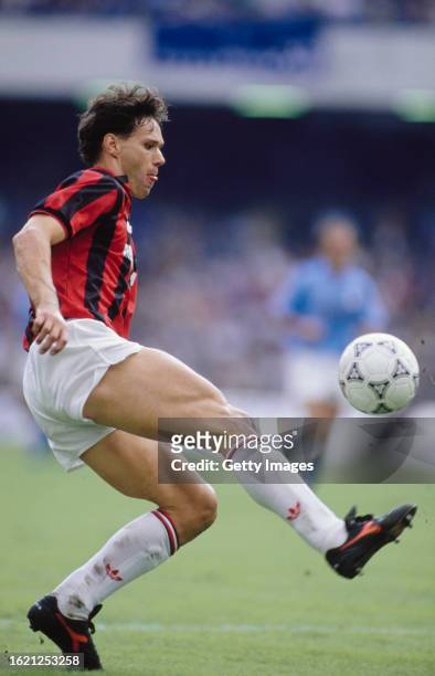 Milan striker Marco Van Basten in action during a Serie A match against Napoli on October 21st, 1990 in Naples, Italy.
