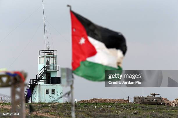 Members of the Jordanian military maintain the border between Jordan and Syria on February 18, 2013 near Ramtha, Jordan. In the past month, tens of...