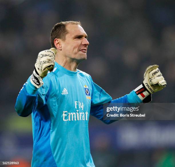 Jaroslav Drobny, goalkeeper of Hamburg celebrates after winning the Bundesliga match between Hamburger SV and VfL Borussia Moenchengladbach at Imtech...