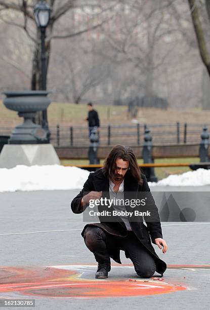 Colin Farrell filming on location for "Winter's Tale" on the streets of Manhattan on February 19, 2013 in New York City.