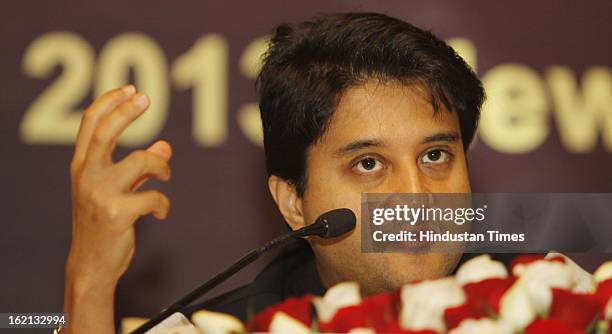 Jyotiraditya M Scindia Minister of State for Power during a Press Conference after meeting of Advisory Group constituted by the Power Ministry to...