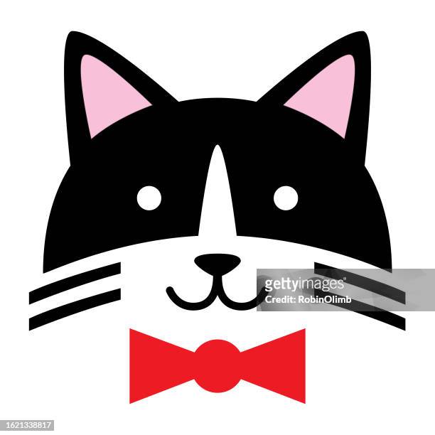 tuxedo cat face with bow tie - pet clothing stock illustrations