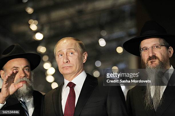 Russian President Vladimir Putin , Chief Rabbi of Russia Berel Lazar and Chairman of the Federation of Jewish Communities in Russia Alexander Boroda...