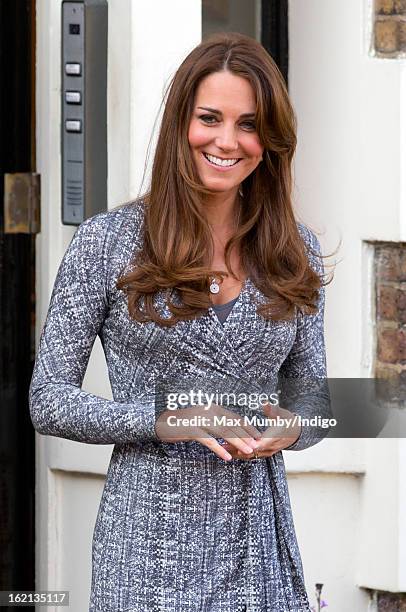 Catherine, Duchess of Cambridge, in her role as Patron of Action on Addiction, leaves Hope House after visiting the residential treatment centre, on...