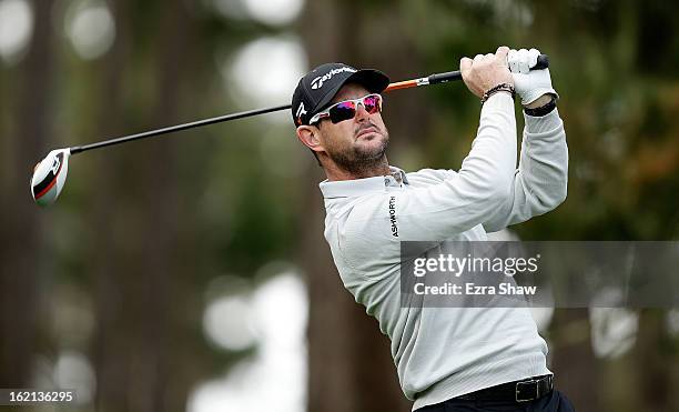 Rory Sabbatini of South Africa hits a shot during the first round of the AT&T Pebble Beach National Pro-Am at Spyglass Hill on February 7, 2013 in...