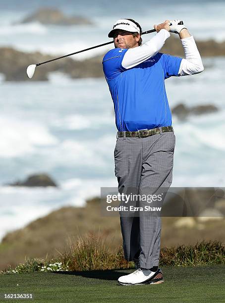 Steve Marino hits a shot during the second round of the AT&T Pebble Beach National Pro-Am at the Monterey Peninsula Country Club on February 8, 2013...