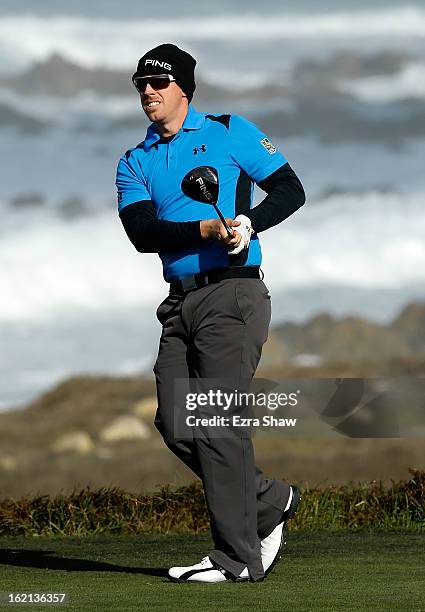 Hunter Mahan hits a shot during the second round of the AT&T Pebble Beach National Pro-Am at the Monterey Peninsula Country Club on February 8, 2013...