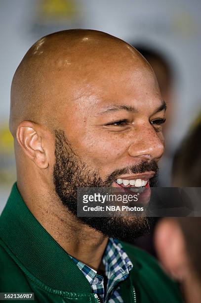 Rapper Common smiles during the Sprint NBA All-Star Celebrity Game in Sprint Arena at Jam Session during the NBA All-Star Weekend on February 15,...