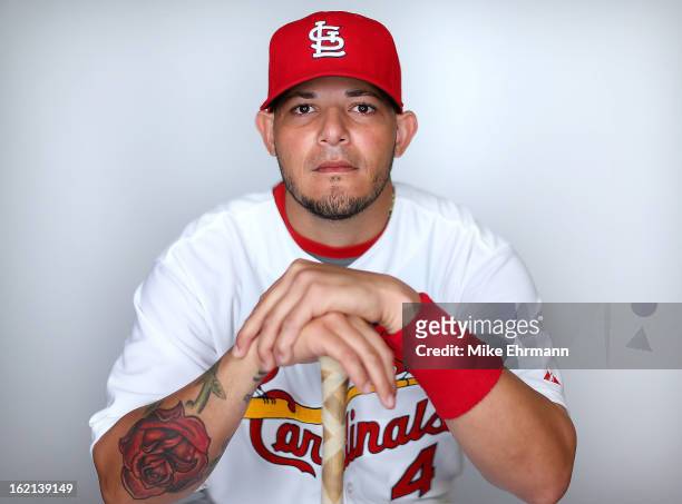 Yadier Molina of the St. Louis Cardinals poses during photo day at Roger Dean Stadium on February 19, 2013 in Jupiter, Florida.