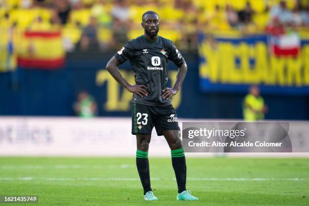 Youssouf Sabaly of Real Betis looks on during the LaLiga EA Sports match between Villarreal CF and Real Betis at Estadio de la Ceramica on August 13,...