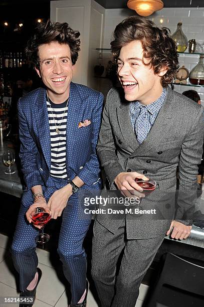 Nick Grimshaw and Harry Styles attend as Nick Grimshaw hosts his first annual award season dinner at Hix, in association with Philips Sound, on...