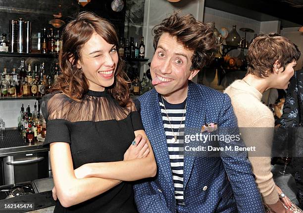 Alexa Chung and Nick Grimshaw attend as Nick Grimshaw hosts his first annual award season dinner at Hix, in association with Philips Sound, on...