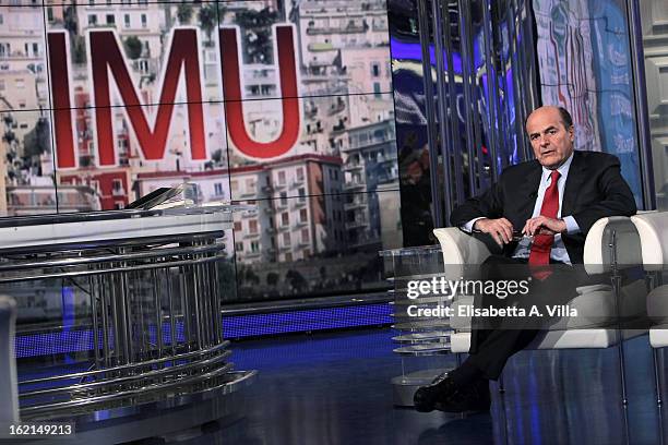 Pier Luigi Bersani, leader of the Italian centre-left Democratic Party attends 'Porta A Porta' TV Show on February 19, 2013 in Rome, Italy. The...