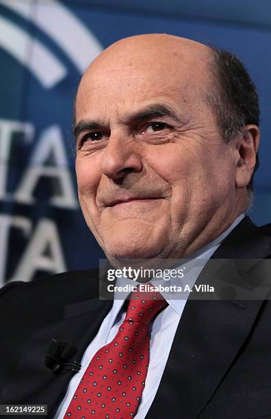 Pier Luigi Bersani, leader of the Italian centre-left Democratic Party attends 'Porta A Porta' TV Show on February 19, 2013 in Rome, Italy. The...