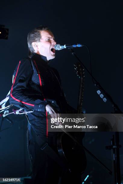 Jonsi Birgisson of Sigur Ros performs on stage in concert at Mediolanum Forum on February 19, 2013 in Milan, Italy.