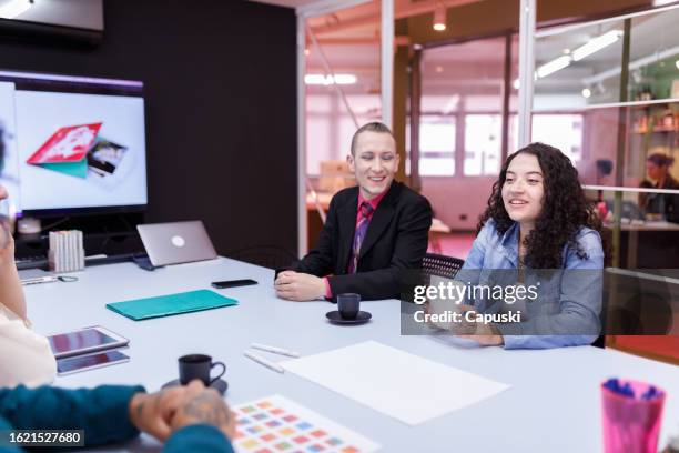 work team having a development meeting - publicidade stock pictures, royalty-free photos & images