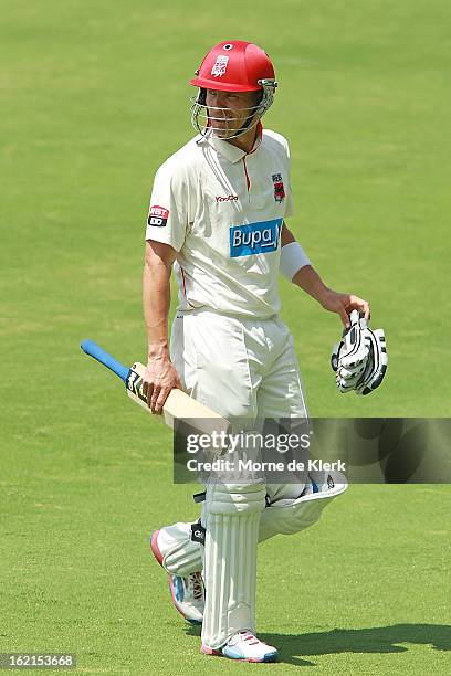 Johan Botha of the Redbacks leaves the field after getting out during day two of the Sheffield Shield match between the South Australian Redbacks and...