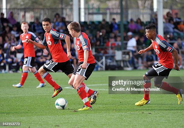 Midfielder Terry Dunfield of Toronto FC runs up field against the Philadelphia Union February 16, 2013 in the second round of the Disney Pro Soccer...