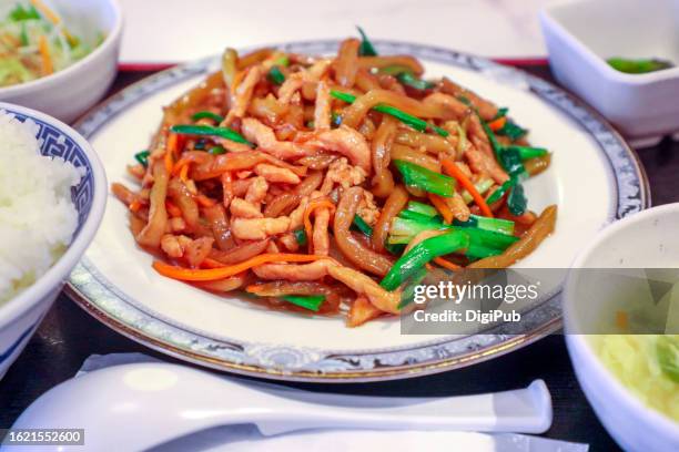 pork stir-fried with szechwan zha cai (pickled mustard plant stems) - pickled stock pictures, royalty-free photos & images