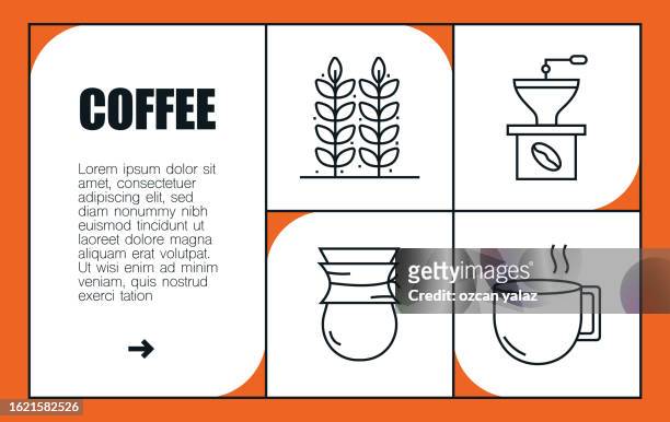 stockillustraties, clipart, cartoons en iconen met coffee line icon set and banner design. the design is editable and the color can be changed. vector set of creativity icons: coffee tree , coffee bean , latte , moka pot , coffeemaker , french press - moka pot