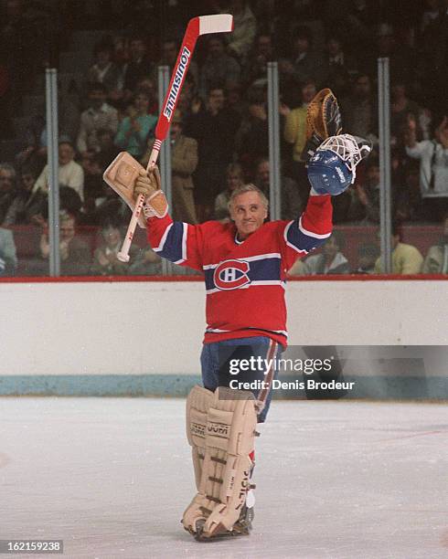 S: Jacques Plante of the Montreal Canadiens salutes the crowd during a game at the Montreal Forum circa the 1970's in Montreal, Quebec, Canada.