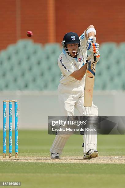 David Dawson of the Blues bats during day two of the Sheffield Shield match between the South Australian Redbacks and the New South Wales Blues at...