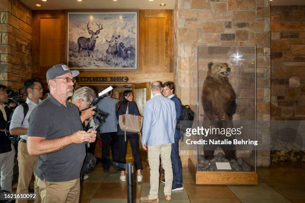 Bankers and other guests arrive to a dinner at the start of the Jackson Hole Economic Symposium on August 24, 2023 at Grand Teton National Park near...