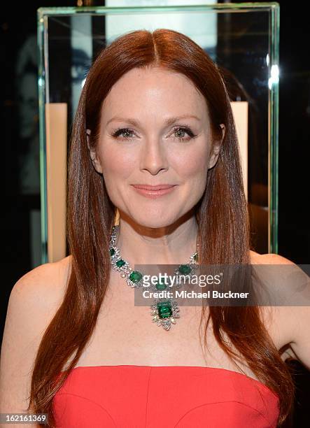 Actress Julianne Moore in BVLGARI attends the BVLGARI celebration of Elizabeth Taylor's collection of BVLGARI jewelry at BVLGARI Beverly Hills on...