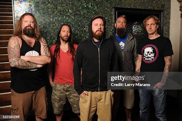 Peter Iwers, Niclas Engelin, Anders Friden, Bjorn Gelotte and Daniel Svensson of In Flames pose for a portrait at Revolution on February 2, 2013 in...