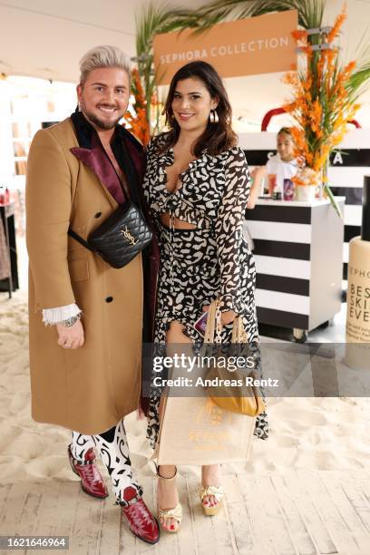 Justus Toussis and Tanja Tischewitsch attend the Sephora Summer Club on August 17, 2023 in Monheim, Germany.