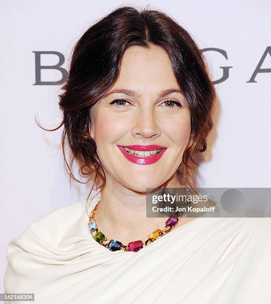 Actress Drew Barrymore arrives at the Elizabeth Taylor Bulgari Event At The New Bulgari Beverly Hills Boutique on February 19, 2013 in Beverly Hills,...