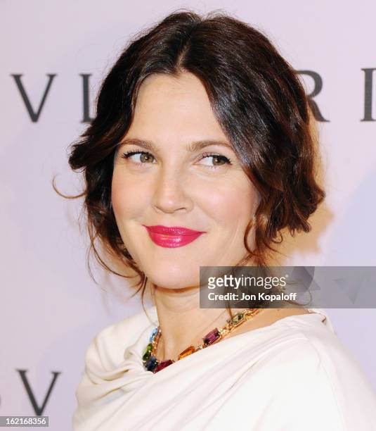 Actress Drew Barrymore arrives at the Elizabeth Taylor Bulgari Event At The New Bulgari Beverly Hills Boutique on February 19, 2013 in Beverly Hills,...