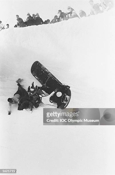 The Polish Bobsleigh team crashing on a corner during the Bobsleigh event at the 1928 Winter Olympic Games in St. Moritz, Switzerland. \ Mandatory...