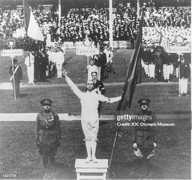 Victor Boin of Belgium swearing the Olympic Oath during the Opening Ceremony at the 1920 Olympic Games in Antwerp, Belgium. \ Mandatory Credit: IOC...