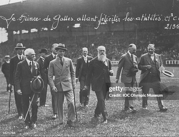 Baron Pierre de Coubertin President of the International Olympic Committee, The Prince of Wales , Count de Clary President of the French National...