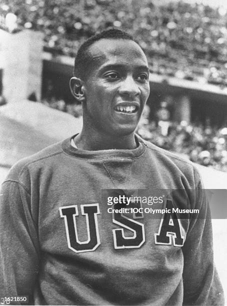Jesse Owens of the USA relaxes between events during the 1936 Olympic Games in Berlin. \ Mandatory Credit: IOC Olympic Museum /Allsport