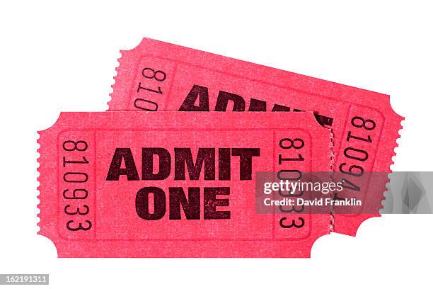 pair of old admit one tickets - entrada cine fotografías e imágenes de stock