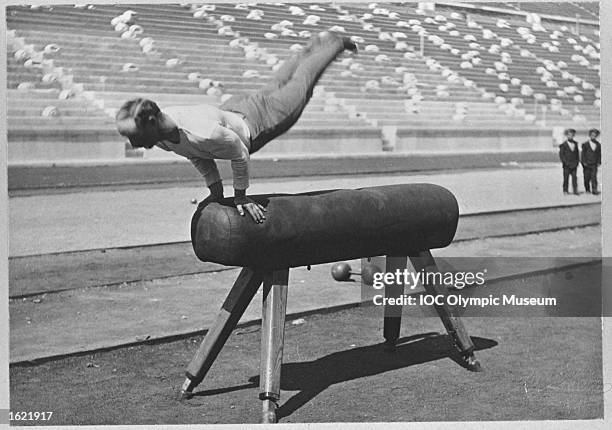 Carl Schuhmann of Germany in action in the Long Horse Vault event during the 1896 Olympic Games in Athens, Greece. Schuhmann won the gold medal in...