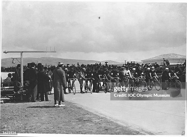 General view of the start of a race in a Cycling event during the 1896 Olympic Games in Athens, Greece. \ Mandatory Credit: IOC/Olympic Museum...